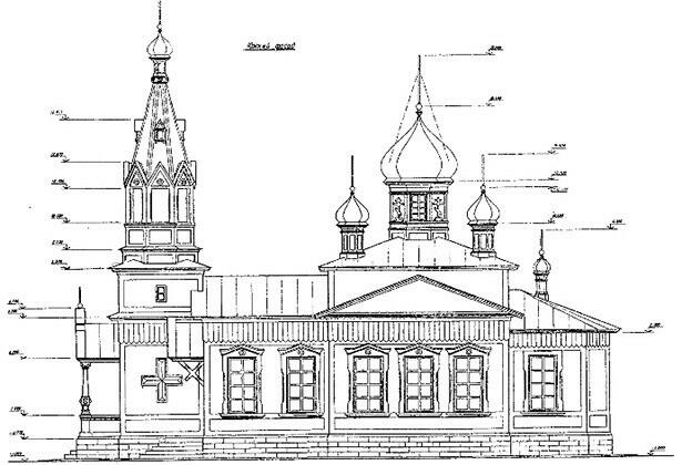 Вид церкви Покрова Пресвятой Богородицы в Подгородней Покровке с южной стороны до 1948 года в период разрушения и перестройки