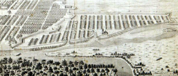 Перспектива города Оренбурга, выполненная инженер-капитаном А. Ригельманом, 1760 год (фрагмент).