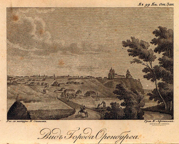 Вид города Оренбурга, 1824, фрагмент гравюры К. Афанасьева с рисунка П.П. Свиньина