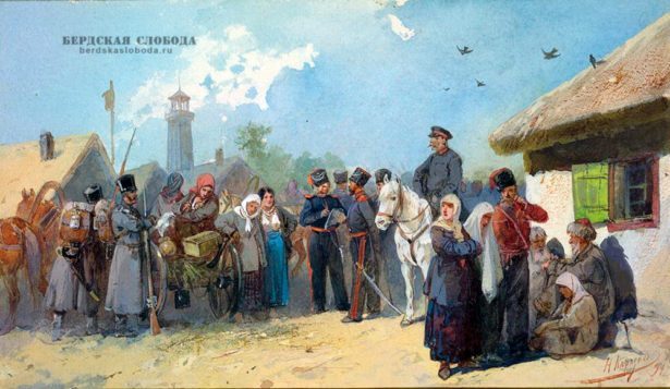"Прибытие партии жёнок". Художник Каразин Н.Н., 1859 год.