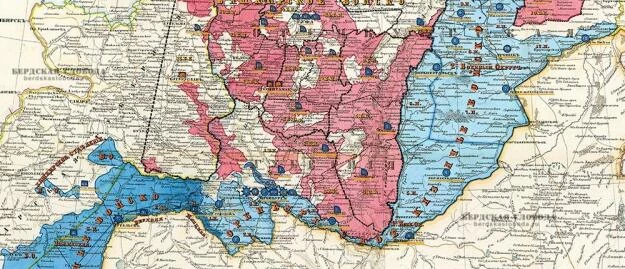 Фрагмент карты земель Оренбургского, Уральского и Башкирского казачьих войск 1858 года