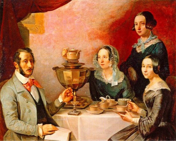 Семейство за чайным столом. 1844. Мягков Тимофей Егорович (1811—1865)