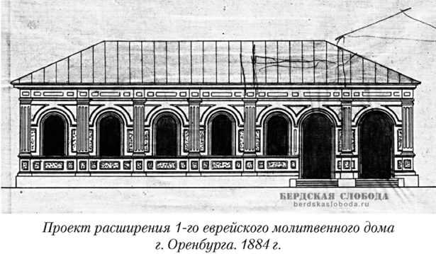 Рисунок из проекта расширения Первого еврейского молитвенного дома г. Оренбурга. 1884 г.