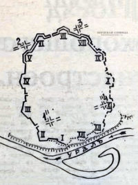 К 1797 году почти половина крепости имела вал по новому профилю, этот участок на схеме показан двойной линией.