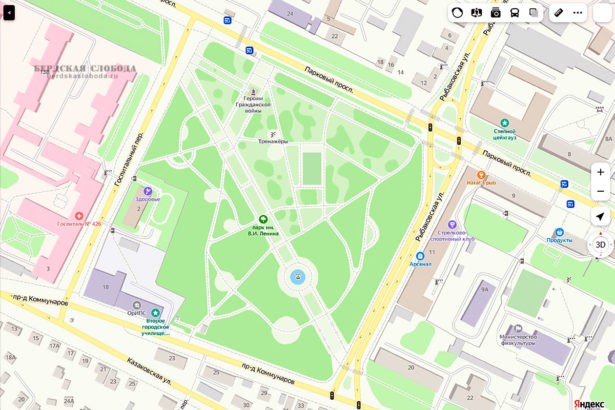 Местоположение бывшего Сада Коммунаров на Яндекс.Картах.