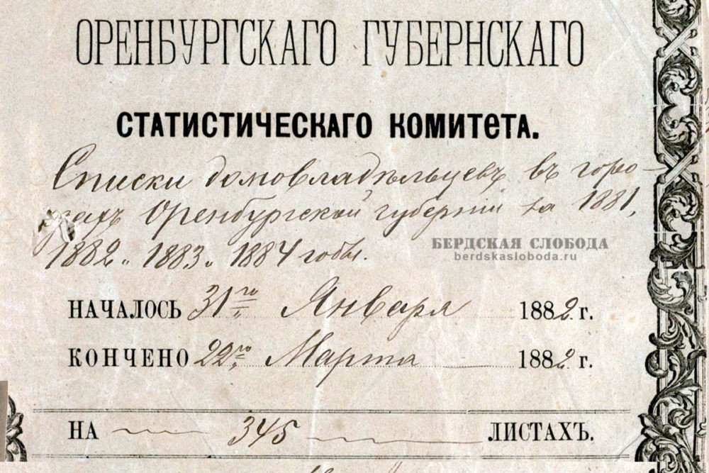 В октябрьское пополнение сетевой библиотеки "Бердская слобода" вошли Списки домовладельцев Оренбурга 1882-1884 годов (ОГАОО ф.164 о.1 д.96),