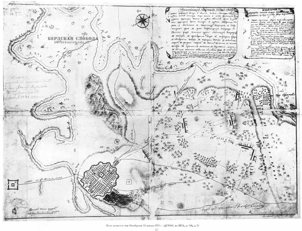 Рис. 5. План сражения под Оренбургом 13 января 1774 года (ЦГВИА, ф. ВУА, д. 148, л. 1).