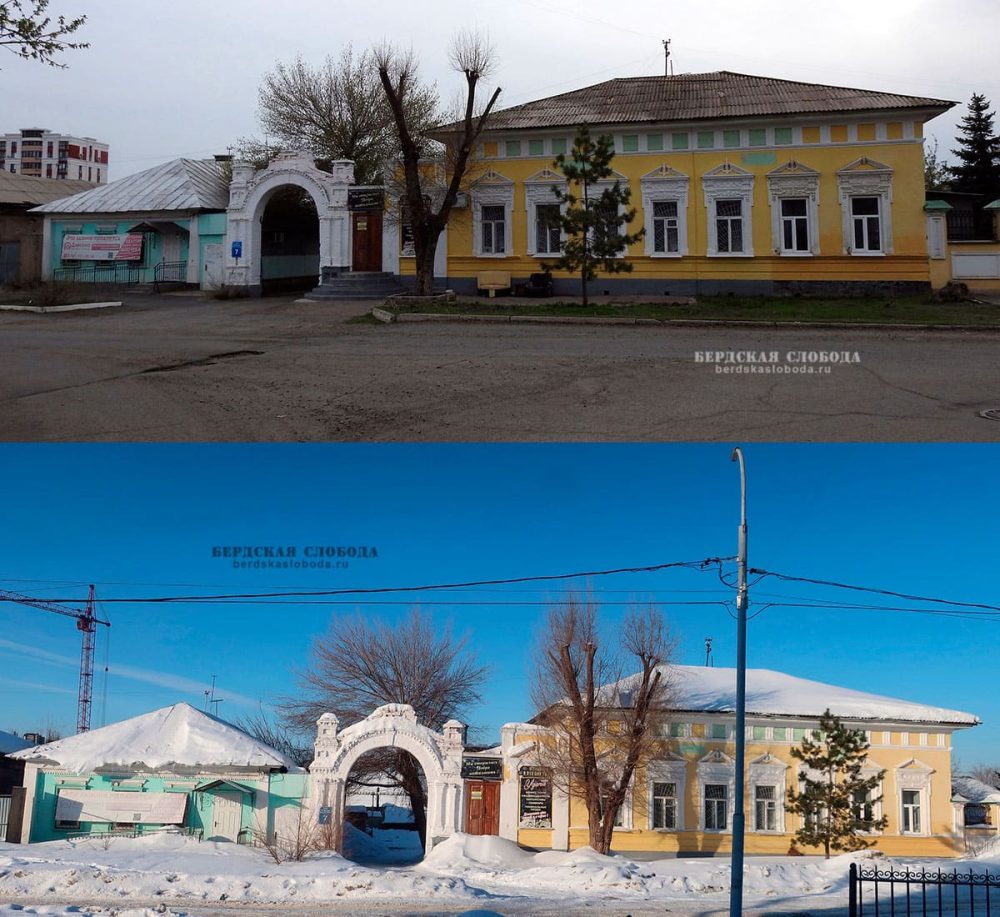 Выявленный объект культурного наследия «Городская усадьба Г.В. Мякиньковой». Вид с улицы Пионерской. Фотографии сделаны в апреле 2023 и феврале 2024 годов.