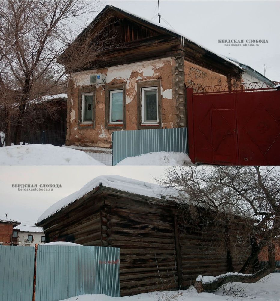Городская усадьба Г.В. Мякиньковой. Флигель второй и деревянный каретник. Улица Милиционерская. Февраль 2024 года.