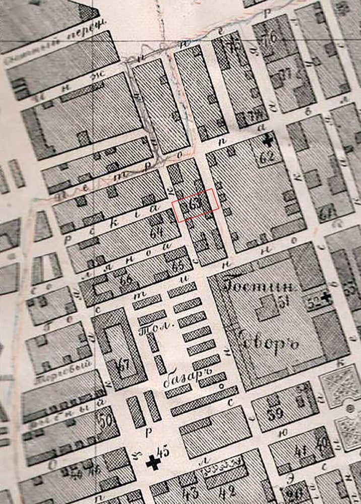 Фрагмент плана города Оренбурга 1885 года, составленного Межевым отделом Оренбургского казачьего войска [ОГАОО, ф. 124, оп. 2, д. 6075.].
