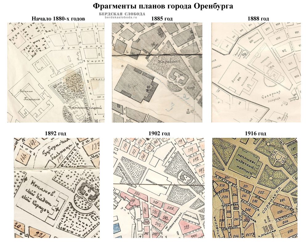 Фрагменты планов Оренбурга 1880-1916 годов.