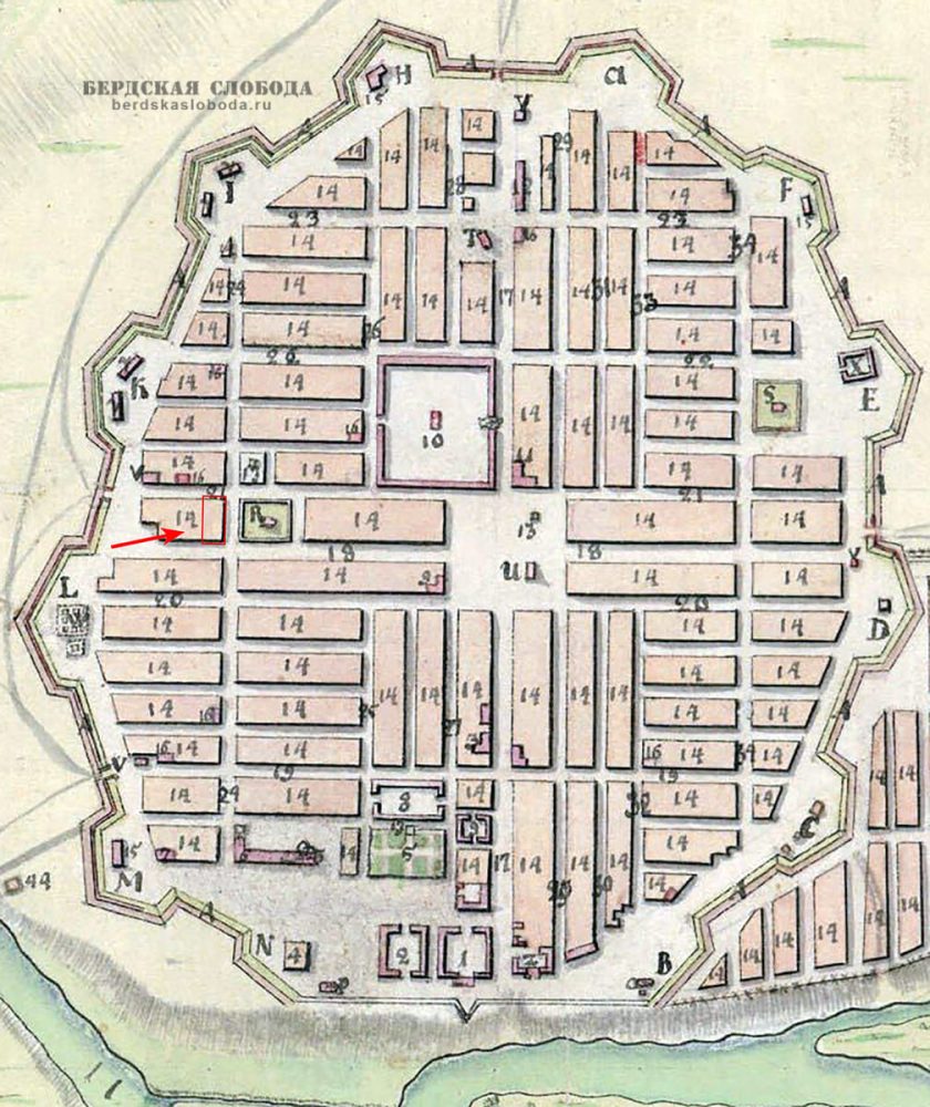 Фрагмент плана Оренбургской крепости Ригельмана, 1760 год, РГВИА, ф.846, оп.16, д.22298