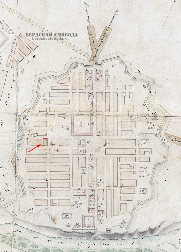 Фрагмент плана Оренбургской крепости землемера Кербедева, 1828 год; ф.124, оп.2, д.6062