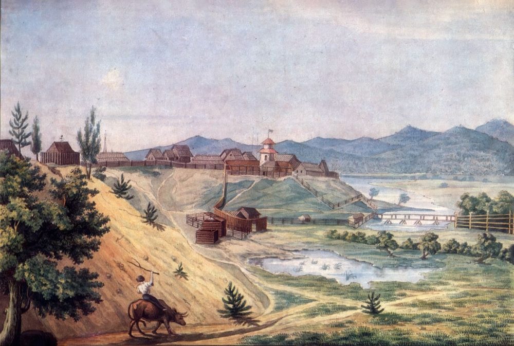ЧВид Читы, снятый из-под горы. Акварель Н.А. Бестужева. 1829-1830 гг.&nbsp;Государственный Литературный музей, Москва.